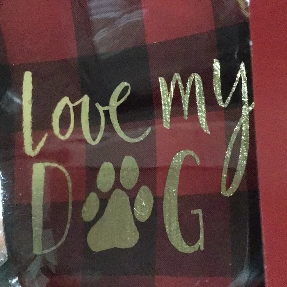 I Love My Dog Red & Black Plaid Hand Blown‎ Glass Ornament NWT
